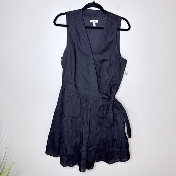 NEW NWT Nine West Large Tiered Sleeveless Black V-Neck Wrap Midi Dress‎ Cotton - Picture 2 of 9